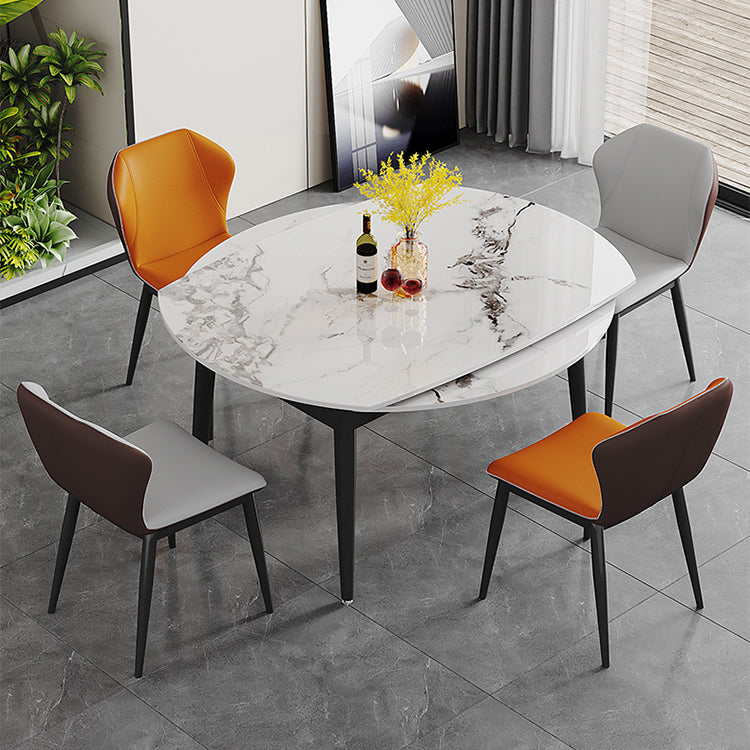 Contemporary Sintered Stone Dining Table Round Dining Table with 4 Legs Black White Without Chairs Clearhalo ' dining_table' 'Dining Tables & Seating' 'Dining Tables' 'furn' 'furn_dining_table' 'Furniture' 'furniture_dining_table' 'Kitchen & Dining Furniture' 'kitchen&dining_furn' 'kitchen' 'kitchen_dining_table' 4439352