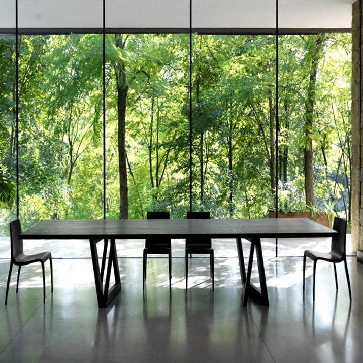 Industrial Pine Wood Table for Restaurant Rectangle Dining Table with Double Pedestal Base Black 110.2"L x 39.4"W x 29.5"H Without Chairs Clearhalo ' dining_table' 'Dining Tables & Seating' 'Dining Tables' 'furn' 'furn_dining_table' 'Furniture' 'furniture_dining_table' 'Kitchen & Dining Furniture' 'kitchen&dining_furn' 'kitchen' 'kitchen_dining_table' 4439389