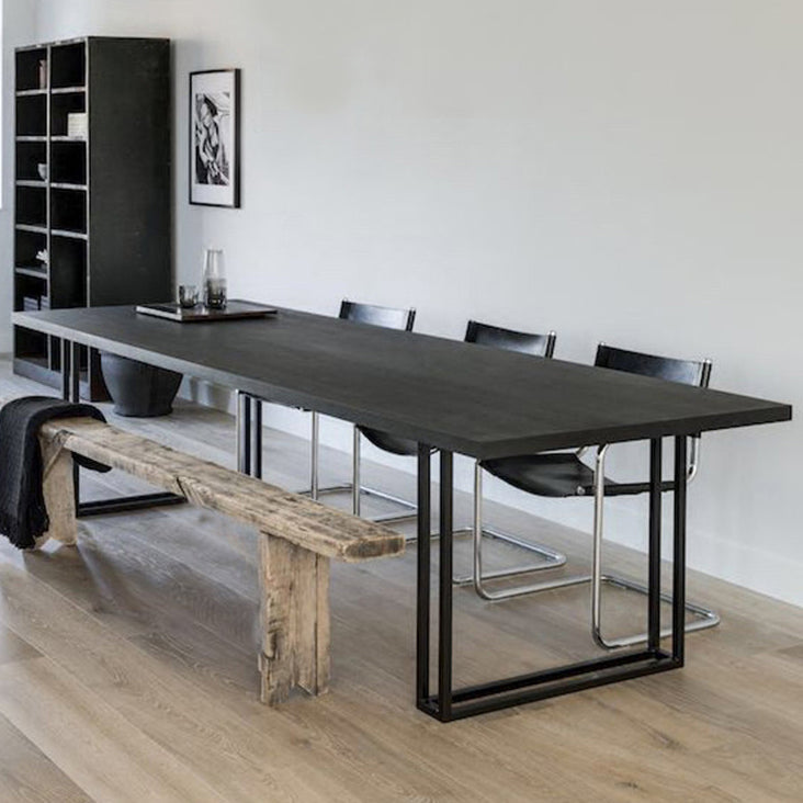 Rectangle Industrial Dining Table Solid Wood Fixed Dinette Table Black 78.7"L x 31.5"W x 29.5"H Without Chairs Clearhalo ' dining_table' 'Dining Tables & Seating' 'Dining Tables' 'furn' 'furn_dining_table' 'Furniture' 'furniture_dining_table' 'Kitchen & Dining Furniture' 'kitchen&dining_furn' 'kitchen' 'kitchen_dining_table' 4439402