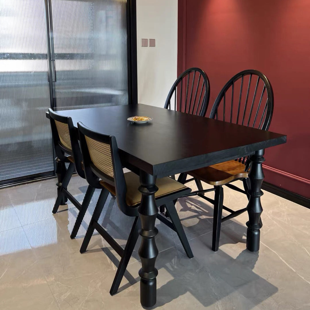 Rectangle Casual Dining Table Solid Wood Fixed Table with 4 Legs Black 63"L x 27.6"W x 29.5"H Without Chairs Clearhalo ' dining_table' 'Dining Tables & Seating' 'Dining Tables' 'furn' 'furn_dining_table' 'Furniture' 'furniture_dining_table' 'Kitchen & Dining Furniture' 'kitchen&dining_furn' 'kitchen' 'kitchen_dining_table' 4439447