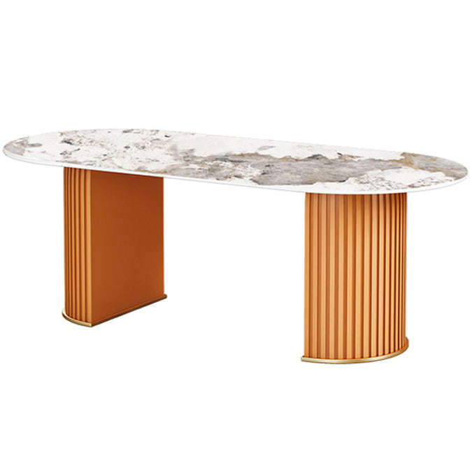 Modern Standard Oval Dining Table Sintered Stone Dining Table for Kitchen Pandora Gold Orange Clearhalo ' dining_table' 'Dining Tables & Seating' 'Dining Tables' 'furn' 'furn_dining_table' 'Furniture' 'furniture_dining_table' 'Kitchen & Dining Furniture' 'kitchen&dining_furn' 'kitchen' 'kitchen_dining_table' 4439521