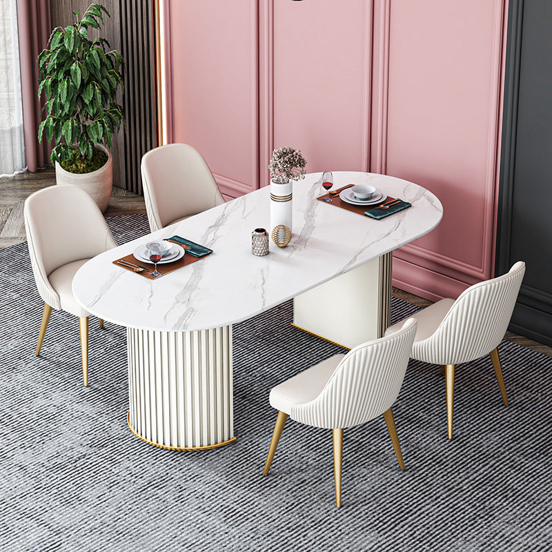 Modern Standard Oval Dining Table Sintered Stone Dining Table for Kitchen White White 63"L x 31.5"W x 29.5"H Clearhalo ' dining_table' 'Dining Tables & Seating' 'Dining Tables' 'furn' 'furn_dining_table' 'Furniture' 'furniture_dining_table' 'Kitchen & Dining Furniture' 'kitchen&dining_furn' 'kitchen' 'kitchen_dining_table' 4439522