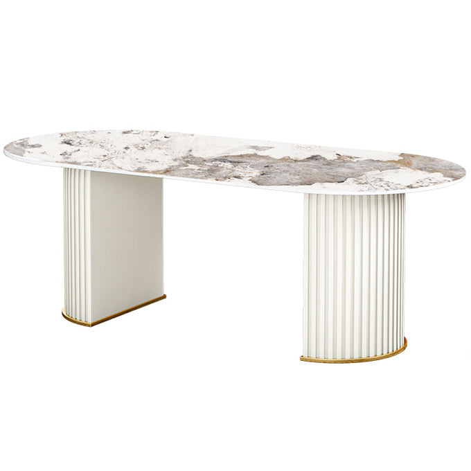 Modern Standard Oval Dining Table Sintered Stone Dining Table for Kitchen Pandora Gold White Clearhalo ' dining_table' 'Dining Tables & Seating' 'Dining Tables' 'furn' 'furn_dining_table' 'Furniture' 'furniture_dining_table' 'Kitchen & Dining Furniture' 'kitchen&dining_furn' 'kitchen' 'kitchen_dining_table' 4439523