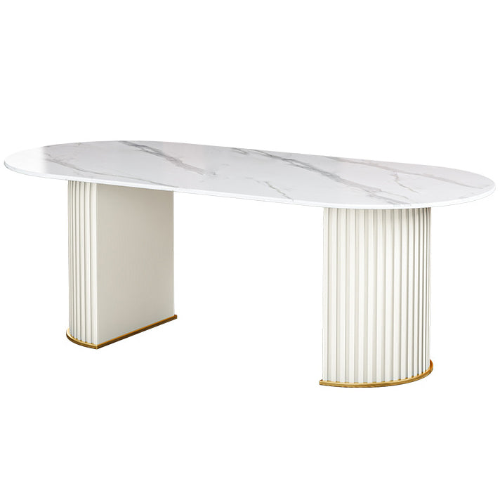 Modern Standard Oval Dining Table Sintered Stone Dining Table for Kitchen White White 78.7"L x 31.5"W x 29.5"H Clearhalo ' dining_table' 'Dining Tables & Seating' 'Dining Tables' 'furn' 'furn_dining_table' 'Furniture' 'furniture_dining_table' 'Kitchen & Dining Furniture' 'kitchen&dining_furn' 'kitchen' 'kitchen_dining_table' 4439524
