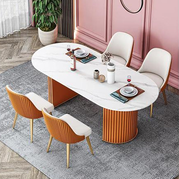 Modern Standard Oval Dining Table Sintered Stone Dining Table for Kitchen White Orange 63"L x 31.5"W x 29.5"H Clearhalo ' dining_table' 'Dining Tables & Seating' 'Dining Tables' 'furn' 'furn_dining_table' 'Furniture' 'furniture_dining_table' 'Kitchen & Dining Furniture' 'kitchen&dining_furn' 'kitchen' 'kitchen_dining_table' 4439525