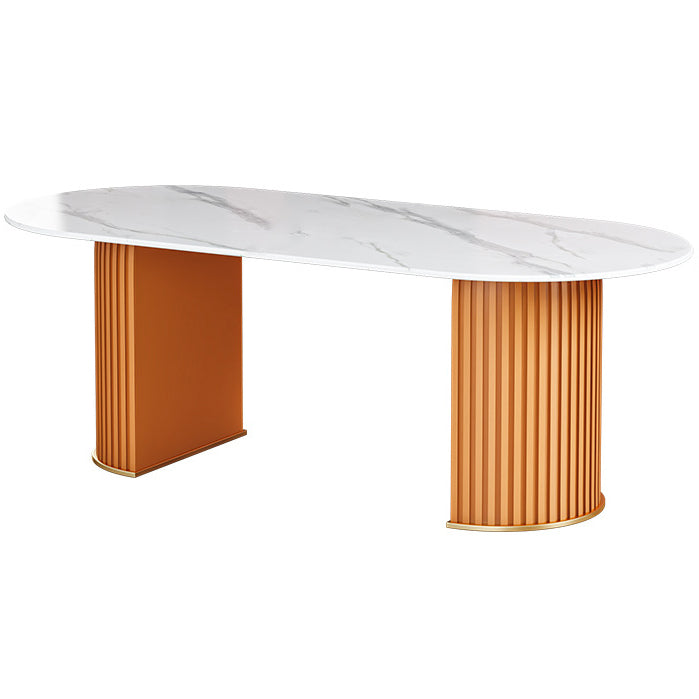 Modern Standard Oval Dining Table Sintered Stone Dining Table for Kitchen White Orange Clearhalo ' dining_table' 'Dining Tables & Seating' 'Dining Tables' 'furn' 'furn_dining_table' 'Furniture' 'furniture_dining_table' 'Kitchen & Dining Furniture' 'kitchen&dining_furn' 'kitchen' 'kitchen_dining_table' 4439527