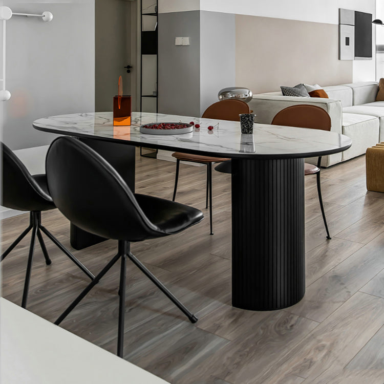Solid Wood Oval Dining Table Modern Double Pedestal Table for Dining Room Stone 55.1"L x 27.6"W x 29.5"H Without Chairs Clearhalo ' dining_table' 'Dining Tables & Seating' 'Dining Tables' 'furn' 'furn_dining_table' 'Furniture' 'furniture_dining_table' 'Kitchen & Dining Furniture' 'kitchen&dining_furn' 'kitchen' 'kitchen_dining_table' 4439560
