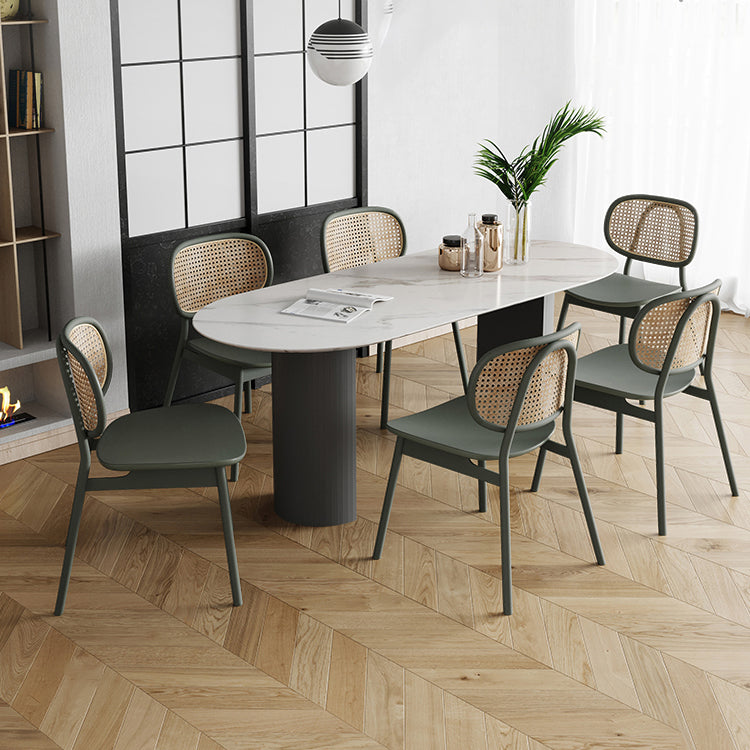 Solid Wood Oval Dining Table Modern Double Pedestal Table for Dining Room Stone 70.9"L x 27.6"W x 29.5"H Without Chairs Clearhalo ' dining_table' 'Dining Tables & Seating' 'Dining Tables' 'furn' 'furn_dining_table' 'Furniture' 'furniture_dining_table' 'Kitchen & Dining Furniture' 'kitchen&dining_furn' 'kitchen' 'kitchen_dining_table' 4439561