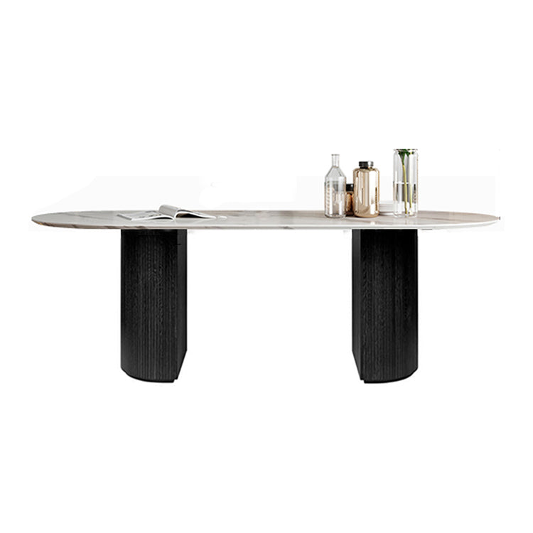 Solid Wood Oval Dining Table Modern Double Pedestal Table for Dining Room Stone Without Chairs Clearhalo ' dining_table' 'Dining Tables & Seating' 'Dining Tables' 'furn' 'furn_dining_table' 'Furniture' 'furniture_dining_table' 'Kitchen & Dining Furniture' 'kitchen&dining_furn' 'kitchen' 'kitchen_dining_table' 4439566