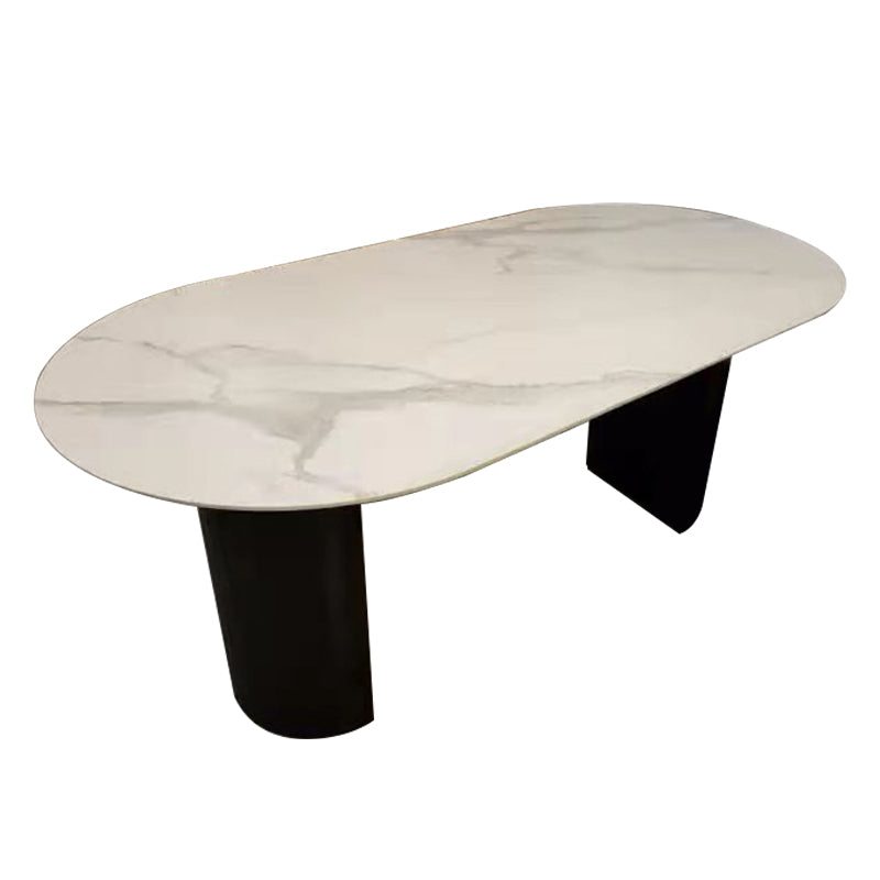 Contemporary Style Furniture Oval Double Pedestal Dining Site Table for Home White Without Chairs Clearhalo ' dining_table' 'Dining Tables & Seating' 'Dining Tables' 'furn' 'furn_dining_table' 'Furniture' 'furniture_dining_table' 'Kitchen & Dining Furniture' 'kitchen&dining_furn' 'kitchen' 'kitchen_dining_table' 4439574