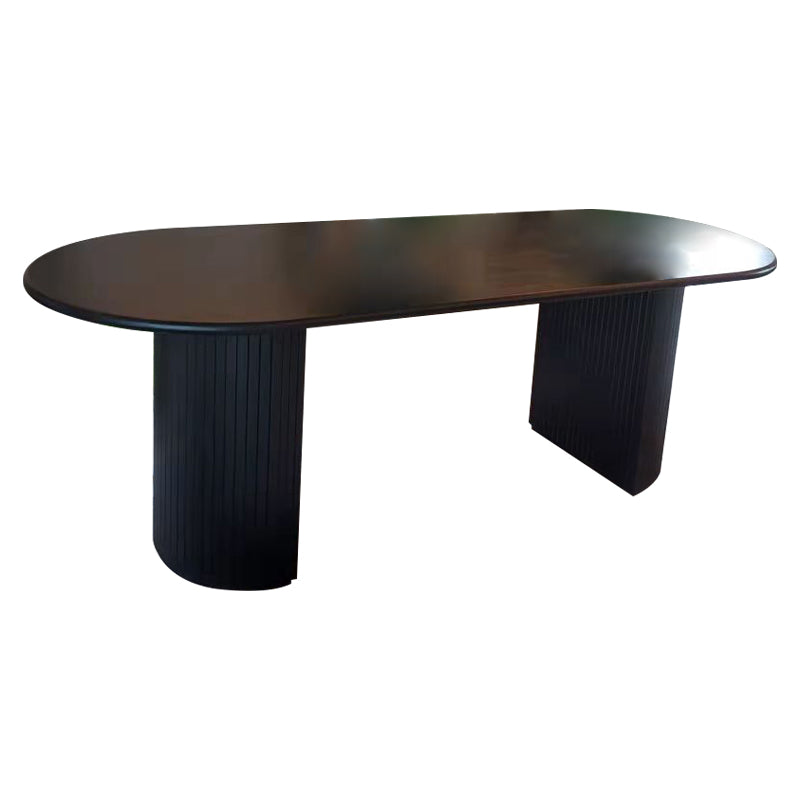 Contemporary Style Furniture Oval Double Pedestal Dining Site Table for Home Black Without Chairs Clearhalo ' dining_table' 'Dining Tables & Seating' 'Dining Tables' 'furn' 'furn_dining_table' 'Furniture' 'furniture_dining_table' 'Kitchen & Dining Furniture' 'kitchen&dining_furn' 'kitchen' 'kitchen_dining_table' 4439578