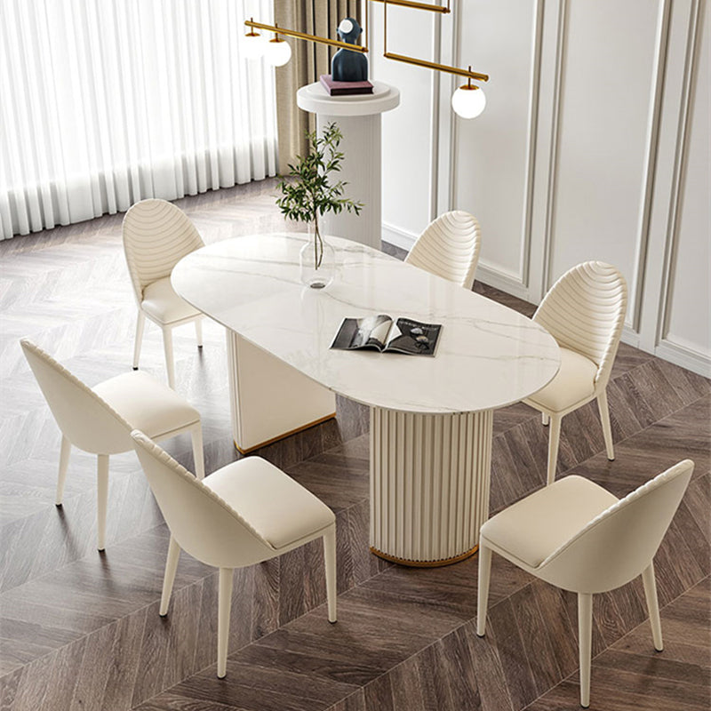 Minimalist Oval Shape White Dining Table Standard Sintered Stone Dining Table for Kitchen White 63"L x 31.5"W x 29.5"H Without Chairs Clearhalo ' dining_table' 'Dining Tables & Seating' 'Dining Tables' 'furn' 'furn_dining_table' 'Furniture' 'furniture_dining_table' 'Kitchen & Dining Furniture' 'kitchen&dining_furn' 'kitchen' 'kitchen_dining_table' 4439615