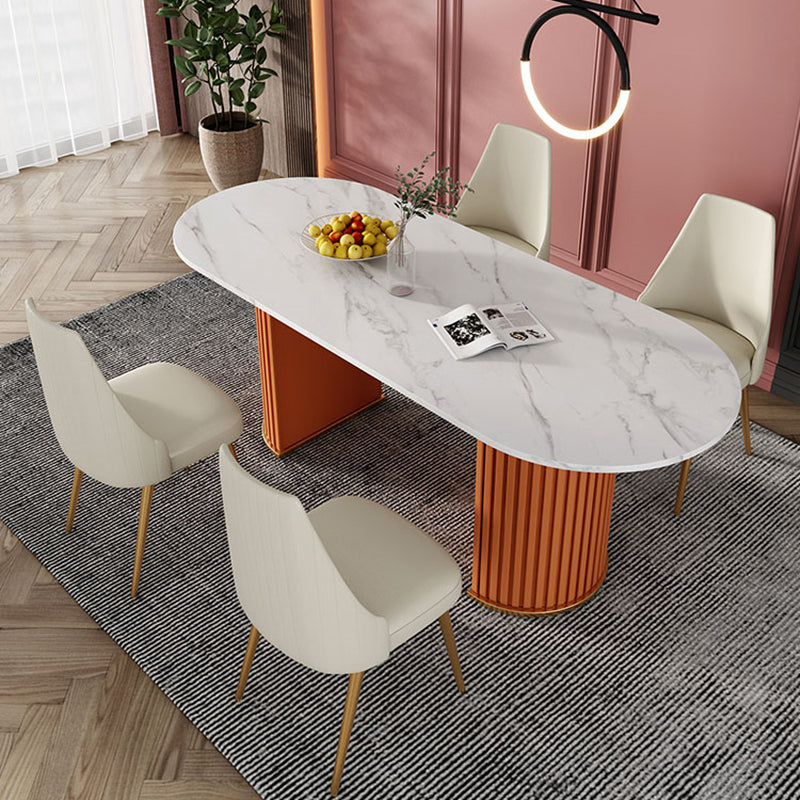 Minimalist Oval Shape White Dining Table Standard Sintered Stone Dining Table for Kitchen Orange 63"L x 31.5"W x 29.5"H Without Chairs Clearhalo ' dining_table' 'Dining Tables & Seating' 'Dining Tables' 'furn' 'furn_dining_table' 'Furniture' 'furniture_dining_table' 'Kitchen & Dining Furniture' 'kitchen&dining_furn' 'kitchen' 'kitchen_dining_table' 4439616