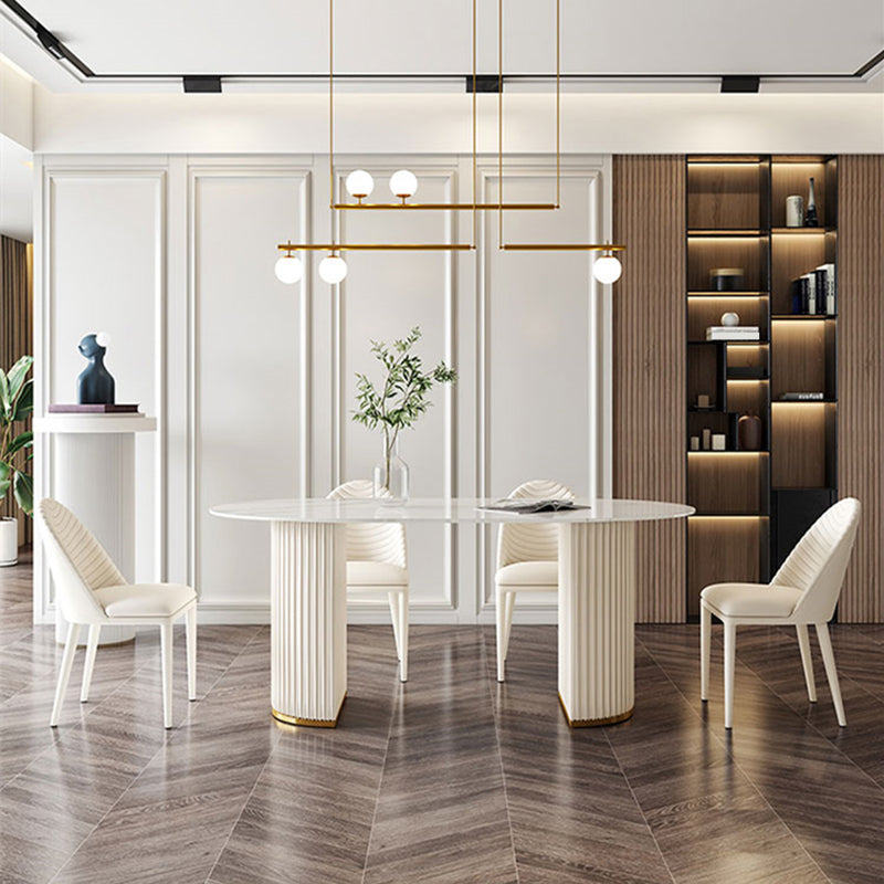 Minimalist Oval Shape White Dining Table Standard Sintered Stone Dining Table for Kitchen White 55.1"L x 31.5"W x 29.5"H Without Chairs Clearhalo ' dining_table' 'Dining Tables & Seating' 'Dining Tables' 'furn' 'furn_dining_table' 'Furniture' 'furniture_dining_table' 'Kitchen & Dining Furniture' 'kitchen&dining_furn' 'kitchen' 'kitchen_dining_table' 4439617