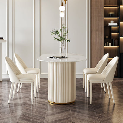 Minimalist Oval Shape White Dining Table Standard Sintered Stone Dining Table for Kitchen White 47.2"L x 31.5"W x 29.5"H Without Chairs Clearhalo ' dining_table' 'Dining Tables & Seating' 'Dining Tables' 'furn' 'furn_dining_table' 'Furniture' 'furniture_dining_table' 'Kitchen & Dining Furniture' 'kitchen&dining_furn' 'kitchen' 'kitchen_dining_table' 4439618