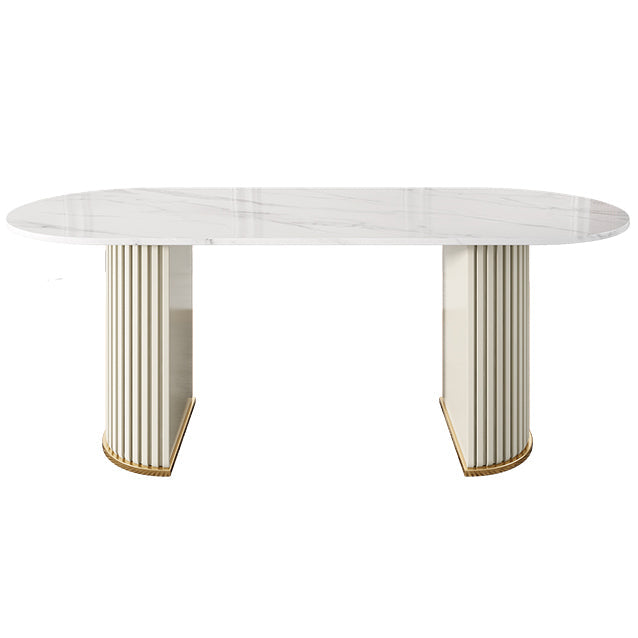 Minimalist Oval Shape White Dining Table Standard Sintered Stone Dining Table for Kitchen White Without Chairs Clearhalo ' dining_table' 'Dining Tables & Seating' 'Dining Tables' 'furn' 'furn_dining_table' 'Furniture' 'furniture_dining_table' 'Kitchen & Dining Furniture' 'kitchen&dining_furn' 'kitchen' 'kitchen_dining_table' 4439619