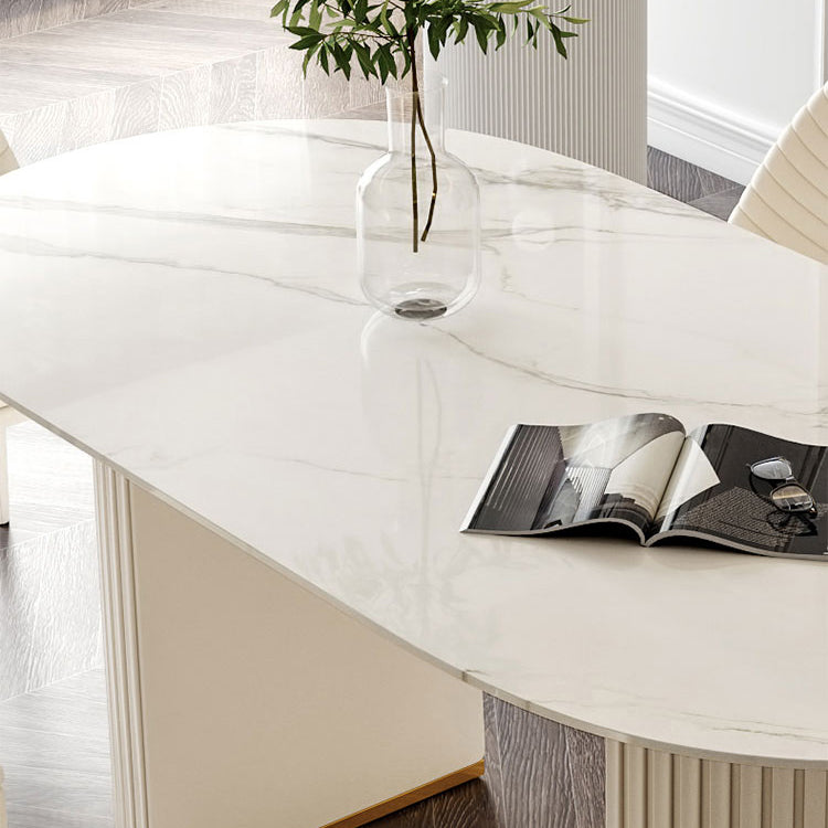 Minimalist Oval Shape White Dining Table Standard Sintered Stone Dining Table for Kitchen Clearhalo ' dining_table' 'Dining Tables & Seating' 'Dining Tables' 'furn' 'furn_dining_table' 'Furniture' 'furniture_dining_table' 'Kitchen & Dining Furniture' 'kitchen&dining_furn' 'kitchen' 'kitchen_dining_table' 4439620