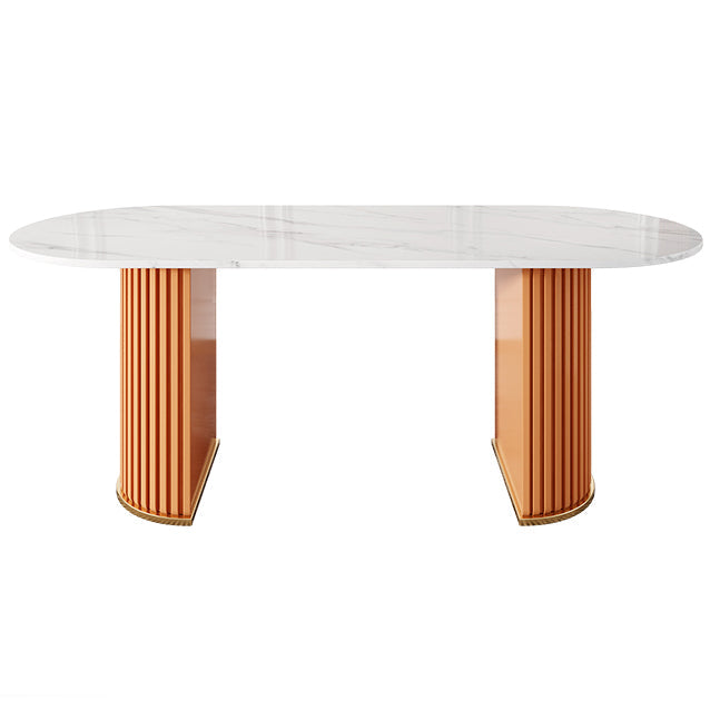 Minimalist Oval Shape White Dining Table Standard Sintered Stone Dining Table for Kitchen Orange Without Chairs Clearhalo ' dining_table' 'Dining Tables & Seating' 'Dining Tables' 'furn' 'furn_dining_table' 'Furniture' 'furniture_dining_table' 'Kitchen & Dining Furniture' 'kitchen&dining_furn' 'kitchen' 'kitchen_dining_table' 4439624