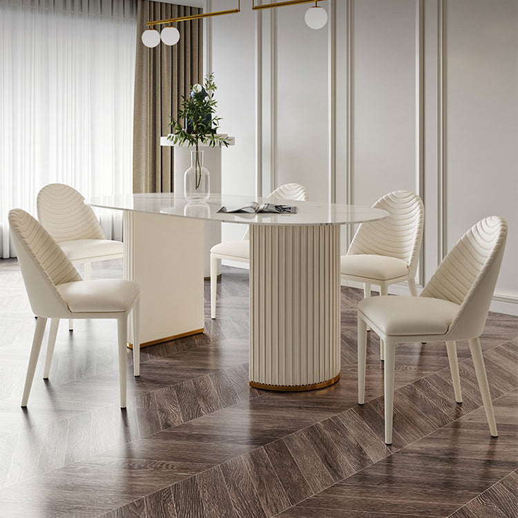 Minimalist Oval Shape White Dining Table Standard Sintered Stone Dining Table for Kitchen Clearhalo ' dining_table' 'Dining Tables & Seating' 'Dining Tables' 'furn' 'furn_dining_table' 'Furniture' 'furniture_dining_table' 'Kitchen & Dining Furniture' 'kitchen&dining_furn' 'kitchen' 'kitchen_dining_table' 4439625