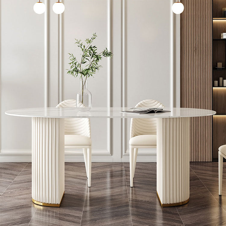 Minimalist Oval Shape White Dining Table Standard Sintered Stone Dining Table for Kitchen Clearhalo ' dining_table' 'Dining Tables & Seating' 'Dining Tables' 'furn' 'furn_dining_table' 'Furniture' 'furniture_dining_table' 'Kitchen & Dining Furniture' 'kitchen&dining_furn' 'kitchen' 'kitchen_dining_table' 4439626