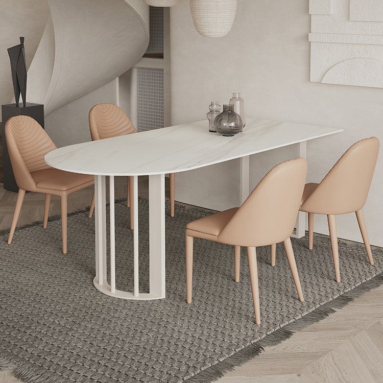 Modern Irregular Sintered Stone Dining Table White Standard Dining Table for Kitchen White 63"L x 31.5"W x 29.5"H Without Chairs Clearhalo ' dining_table' 'Dining Tables & Seating' 'Dining Tables' 'furn' 'furn_dining_table' 'Furniture' 'furniture_dining_table' 'Kitchen & Dining Furniture' 'kitchen&dining_furn' 'kitchen' 'kitchen_dining_table' 4439633