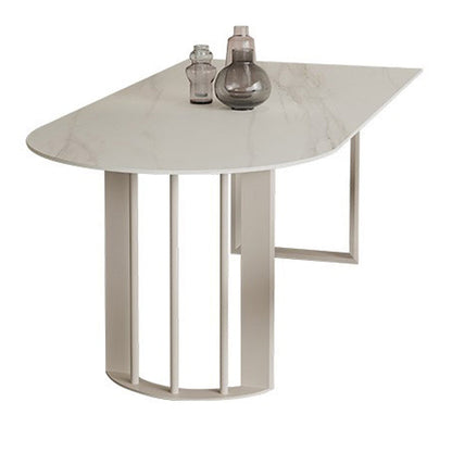 Modern Irregular Sintered Stone Dining Table White Standard Dining Table for Kitchen White Without Chairs Clearhalo ' dining_table' 'Dining Tables & Seating' 'Dining Tables' 'furn' 'furn_dining_table' 'Furniture' 'furniture_dining_table' 'Kitchen & Dining Furniture' 'kitchen&dining_furn' 'kitchen' 'kitchen_dining_table' 4439641
