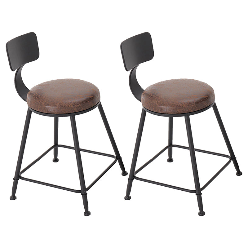 Modern Style Bar Chair with Low Back Footrest Round Seat Iron Legs for Kitchen Bar 2 Piece Set Upholstered Short Stool(18"H) Clearhalo 'Bar Furniture' 'Bar Stools' 'bar_stools' 'furn' 'furn_bar_stools' 'furniture_bar_stools' 'Kitchen & Dining Furniture' 'kitchen&dining_furn' 'kitchen' 'kitchen_furn' Furniture' 4439675
