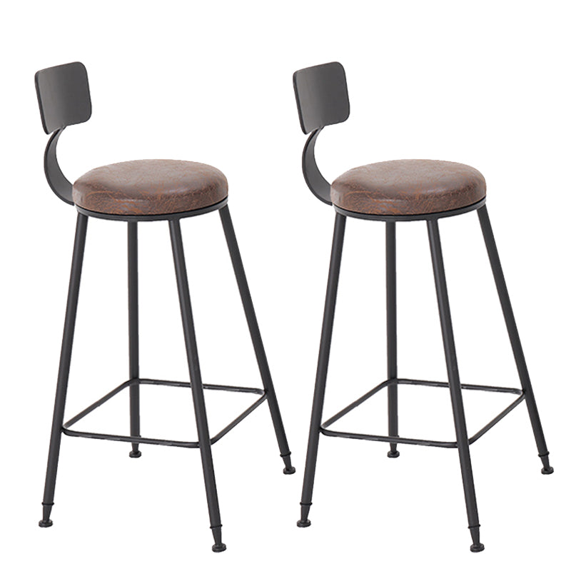 Modern Style Bar Chair with Low Back Footrest Round Seat Iron Legs for Kitchen Bar 2 Piece Set Upholstered Bar Stool(30"H) Clearhalo 'Bar Furniture' 'Bar Stools' 'bar_stools' 'furn' 'furn_bar_stools' 'furniture_bar_stools' 'Kitchen & Dining Furniture' 'kitchen&dining_furn' 'kitchen' 'kitchen_furn' Furniture' 4439686