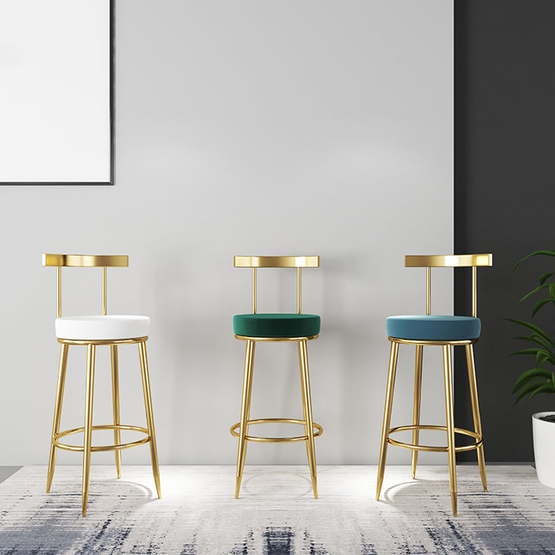 Glam Style Bar-stool Metal Legs Round Seat Barstool with Footrest for Kitchen Clearhalo 'Bar Furniture' 'Bar Stools' 'bar_stools' 'furn' 'furn_bar_stools' 'furniture_bar_stools' 'Kitchen & Dining Furniture' 'kitchen&dining_furn' 'kitchen' 'kitchen_furn' Furniture' 4439788
