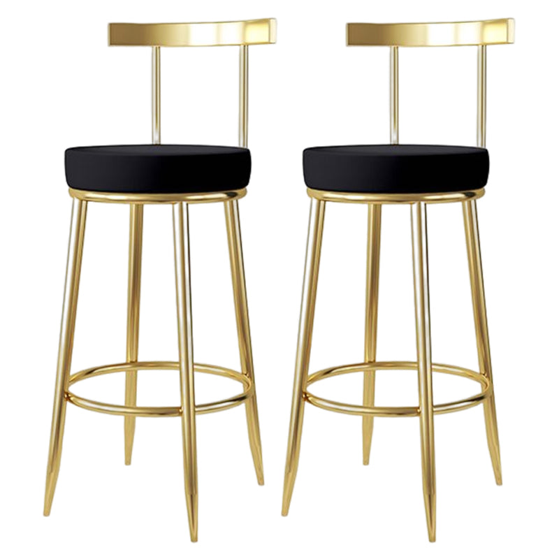 Glam Style Bar-stool Metal Legs Round Seat Barstool with Footrest for Kitchen Black 2 Piece Set Clearhalo 'Bar Furniture' 'Bar Stools' 'bar_stools' 'furn' 'furn_bar_stools' 'furniture_bar_stools' 'Kitchen & Dining Furniture' 'kitchen&dining_furn' 'kitchen' 'kitchen_furn' Furniture' 4439791
