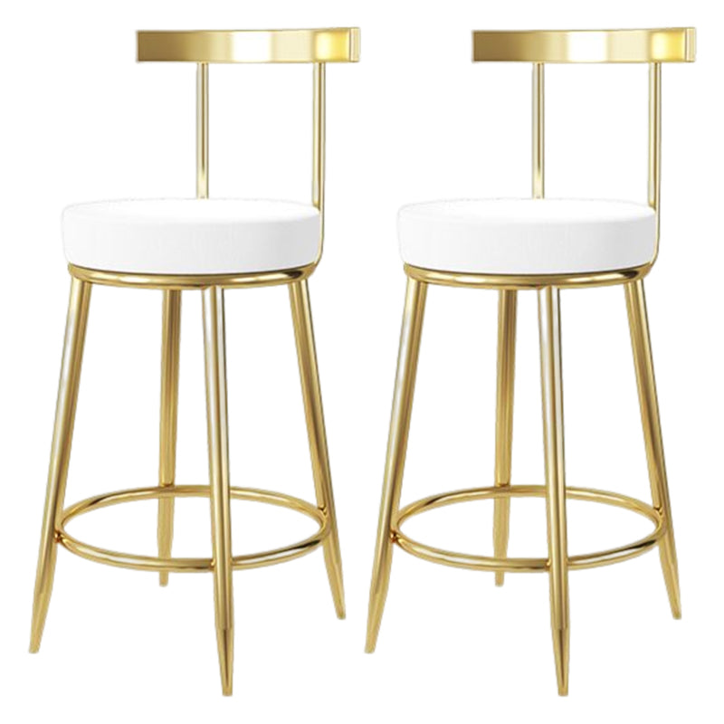 Glam Style Bar-stool Metal Legs Round Seat Barstool with Footrest for Kitchen White 2 Piece Set Clearhalo 'Bar Furniture' 'Bar Stools' 'bar_stools' 'furn' 'furn_bar_stools' 'furniture_bar_stools' 'Kitchen & Dining Furniture' 'kitchen&dining_furn' 'kitchen' 'kitchen_furn' Furniture' 4439797