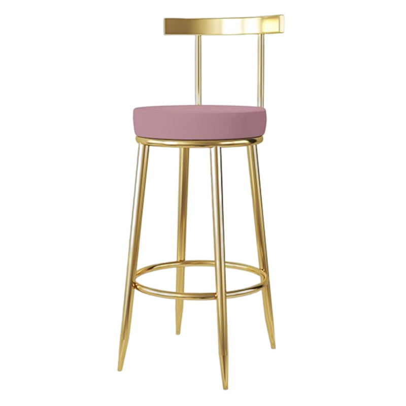 Glam Style Bar-stool Metal Legs Round Seat Barstool with Footrest for Kitchen Pink 1 Piece Clearhalo 'Bar Furniture' 'Bar Stools' 'bar_stools' 'furn' 'furn_bar_stools' 'furniture_bar_stools' 'Kitchen & Dining Furniture' 'kitchen&dining_furn' 'kitchen' 'kitchen_furn' Furniture' 4439800