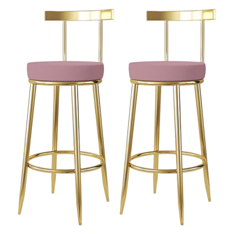 Glam Style Bar-stool Metal Legs Round Seat Barstool with Footrest for Kitchen Pink 2 Piece Set Clearhalo 'Bar Furniture' 'Bar Stools' 'bar_stools' 'furn' 'furn_bar_stools' 'furniture_bar_stools' 'Kitchen & Dining Furniture' 'kitchen&dining_furn' 'kitchen' 'kitchen_furn' Furniture' 4439801
