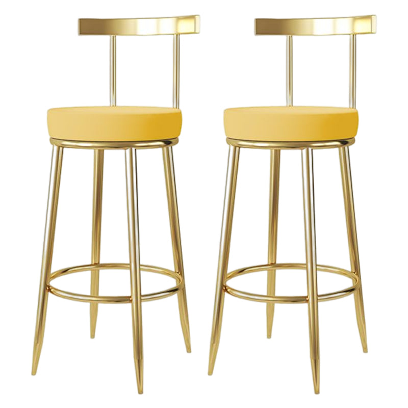 Glam Style Bar-stool Metal Legs Round Seat Barstool with Footrest for Kitchen Yellow 2 Piece Set Clearhalo 'Bar Furniture' 'Bar Stools' 'bar_stools' 'furn' 'furn_bar_stools' 'furniture_bar_stools' 'Kitchen & Dining Furniture' 'kitchen&dining_furn' 'kitchen' 'kitchen_furn' Furniture' 4439804