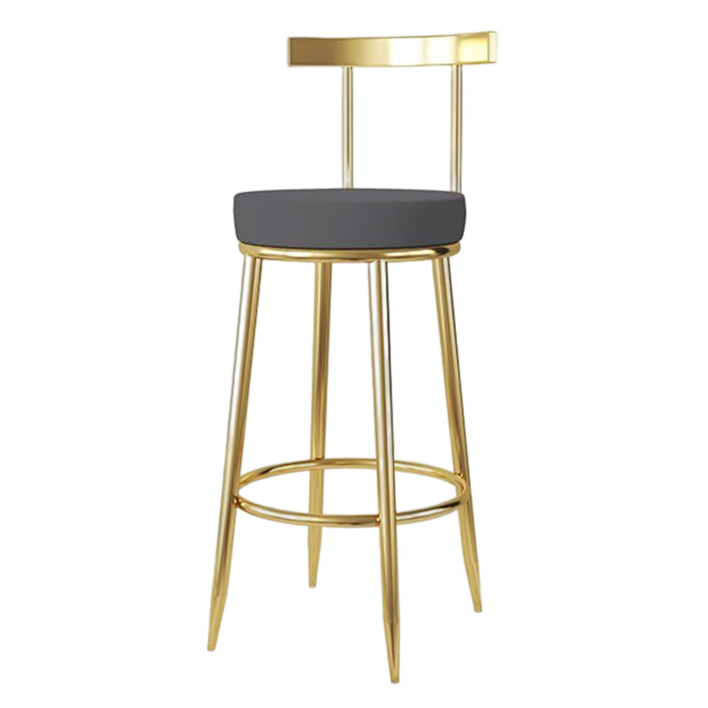 Glam Style Bar-stool Metal Legs Round Seat Barstool with Footrest for Kitchen Dark Gray 1 Piece Clearhalo 'Bar Furniture' 'Bar Stools' 'bar_stools' 'furn' 'furn_bar_stools' 'furniture_bar_stools' 'Kitchen & Dining Furniture' 'kitchen&dining_furn' 'kitchen' 'kitchen_furn' Furniture' 4439806