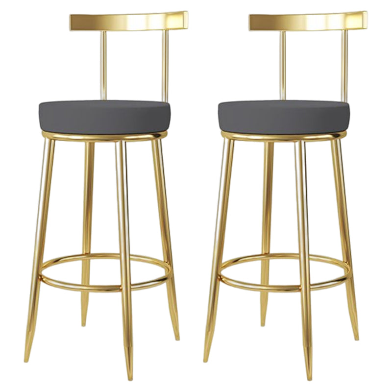 Glam Style Bar-stool Metal Legs Round Seat Barstool with Footrest for Kitchen Dark Gray 2 Piece Set Clearhalo 'Bar Furniture' 'Bar Stools' 'bar_stools' 'furn' 'furn_bar_stools' 'furniture_bar_stools' 'Kitchen & Dining Furniture' 'kitchen&dining_furn' 'kitchen' 'kitchen_furn' Furniture' 4439807