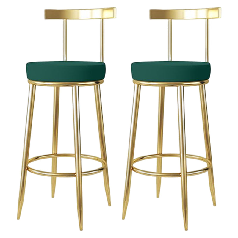 Glam Style Bar-stool Metal Legs Round Seat Barstool with Footrest for Kitchen Green 2 Piece Set Clearhalo 'Bar Furniture' 'Bar Stools' 'bar_stools' 'furn' 'furn_bar_stools' 'furniture_bar_stools' 'Kitchen & Dining Furniture' 'kitchen&dining_furn' 'kitchen' 'kitchen_furn' Furniture' 4439810