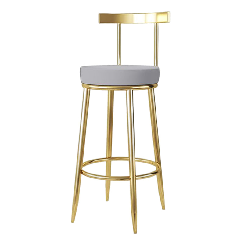 Glam Style Bar-stool Metal Legs Round Seat Barstool with Footrest for Kitchen Grey 1 Piece Clearhalo 'Bar Furniture' 'Bar Stools' 'bar_stools' 'furn' 'furn_bar_stools' 'furniture_bar_stools' 'Kitchen & Dining Furniture' 'kitchen&dining_furn' 'kitchen' 'kitchen_furn' Furniture' 4439812