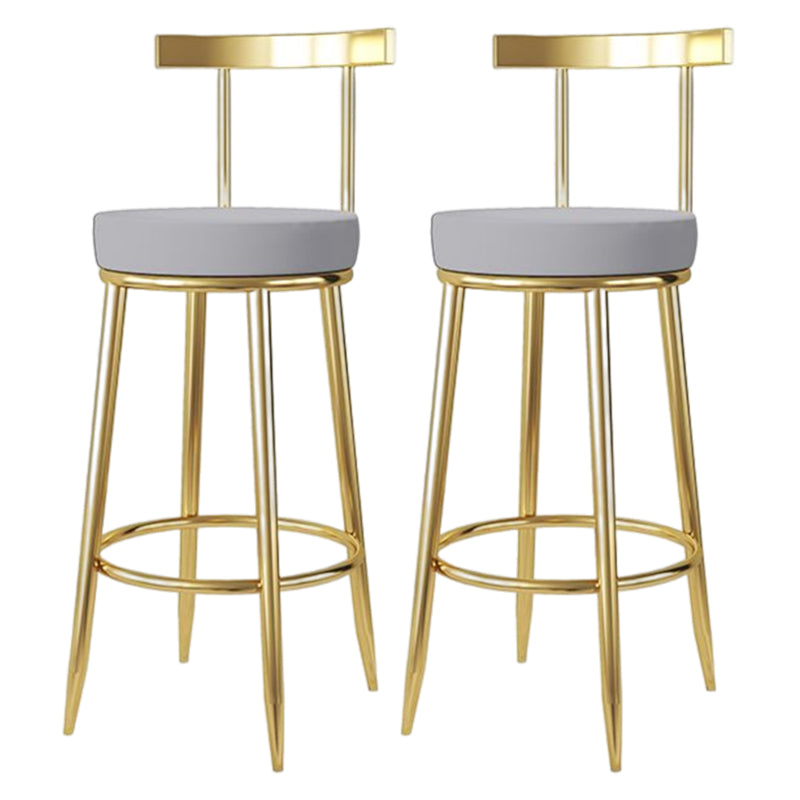 Glam Style Bar-stool Metal Legs Round Seat Barstool with Footrest for Kitchen Grey 2 Piece Set Clearhalo 'Bar Furniture' 'Bar Stools' 'bar_stools' 'furn' 'furn_bar_stools' 'furniture_bar_stools' 'Kitchen & Dining Furniture' 'kitchen&dining_furn' 'kitchen' 'kitchen_furn' Furniture' 4439813