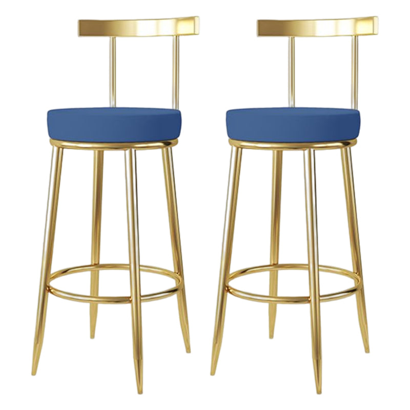 Glam Style Bar-stool Metal Legs Round Seat Barstool with Footrest for Kitchen Blue 2 Piece Set Clearhalo 'Bar Furniture' 'Bar Stools' 'bar_stools' 'furn' 'furn_bar_stools' 'furniture_bar_stools' 'Kitchen & Dining Furniture' 'kitchen&dining_furn' 'kitchen' 'kitchen_furn' Furniture' 4439816