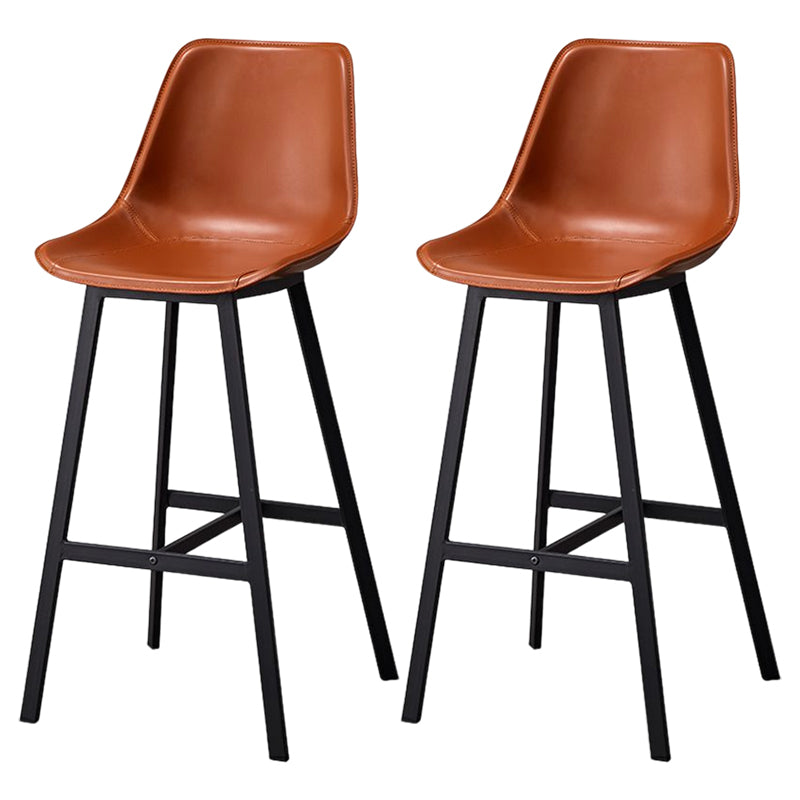 Modern Style Bar-stool Metal Legs with Footrest Leather Bucket Seat for Kitchen Bar Brown 2 Piece Set Clearhalo 'Bar Furniture' 'Bar Stools' 'bar_stools' 'furn' 'furn_bar_stools' 'furniture_bar_stools' 'Kitchen & Dining Furniture' 'kitchen&dining_furn' 'kitchen' 'kitchen_furn' Furniture' 4439846