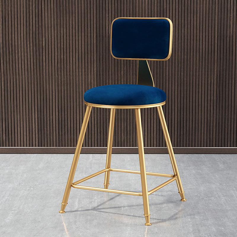 Glam Style Bar-stool Metal Legs Round Velvet Seat Barstool for Kitchen Blue 1 Piece Short Stool(18"H) Clearhalo 'Bar Furniture' 'Bar Stools' 'bar_stools' 'furn' 'furn_bar_stools' 'furniture_bar_stools' 'Kitchen & Dining Furniture' 'kitchen&dining_furn' 'kitchen' 'kitchen_furn' Furniture' 4439853