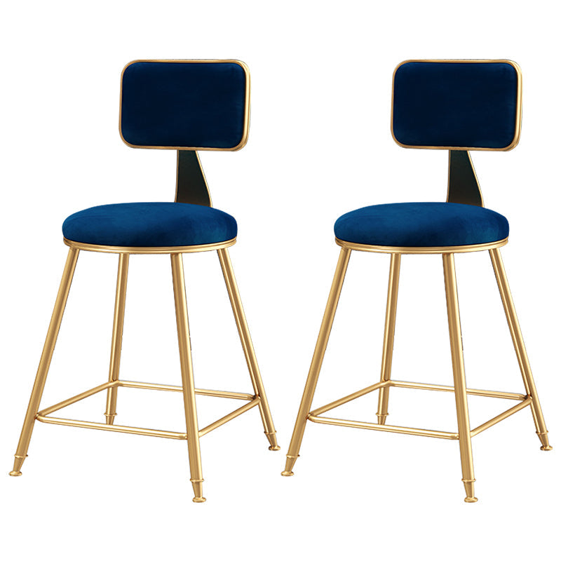 Glam Style Bar-stool Metal Legs Round Velvet Seat Barstool for Kitchen Blue 2 Piece Set Short Stool(18"H) Clearhalo 'Bar Furniture' 'Bar Stools' 'bar_stools' 'furn' 'furn_bar_stools' 'furniture_bar_stools' 'Kitchen & Dining Furniture' 'kitchen&dining_furn' 'kitchen' 'kitchen_furn' Furniture' 4439854