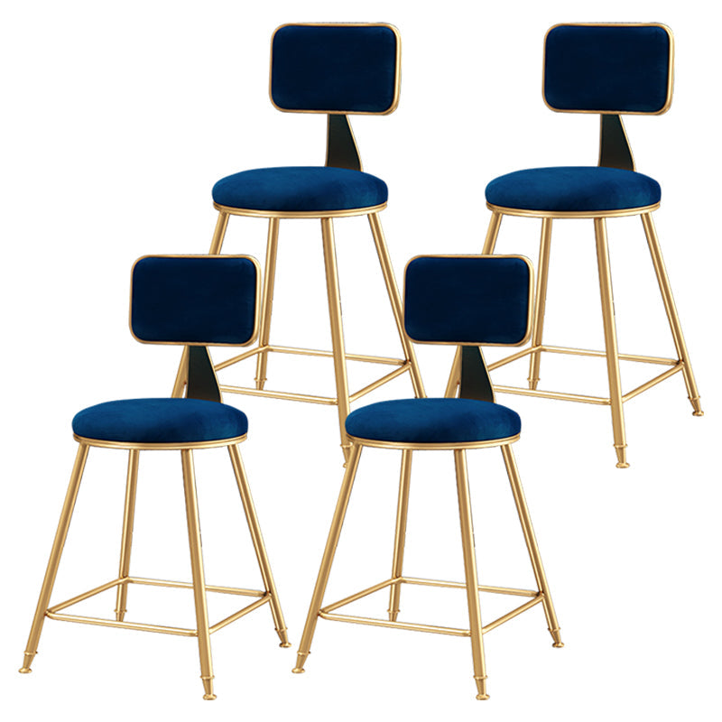 Glam Style Bar-stool Metal Legs Round Velvet Seat Barstool for Kitchen Blue 4 Piece Set Short Stool(18"H) Clearhalo 'Bar Furniture' 'Bar Stools' 'bar_stools' 'furn' 'furn_bar_stools' 'furniture_bar_stools' 'Kitchen & Dining Furniture' 'kitchen&dining_furn' 'kitchen' 'kitchen_furn' Furniture' 4439857