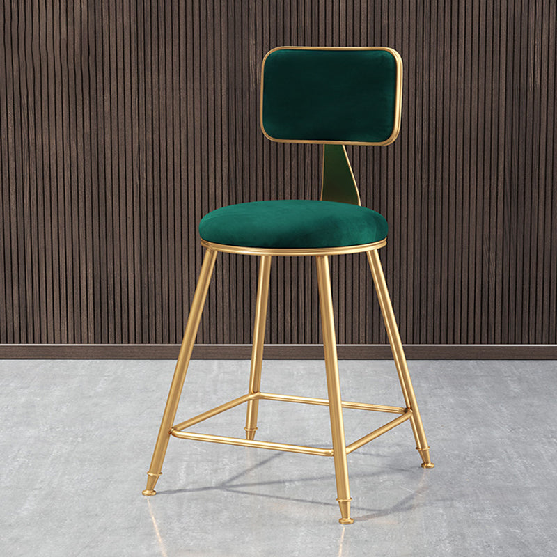 Glam Style Bar-stool Metal Legs Round Velvet Seat Barstool for Kitchen Green 1 Piece Short Stool(18"H) Clearhalo 'Bar Furniture' 'Bar Stools' 'bar_stools' 'furn' 'furn_bar_stools' 'furniture_bar_stools' 'Kitchen & Dining Furniture' 'kitchen&dining_furn' 'kitchen' 'kitchen_furn' Furniture' 4439859
