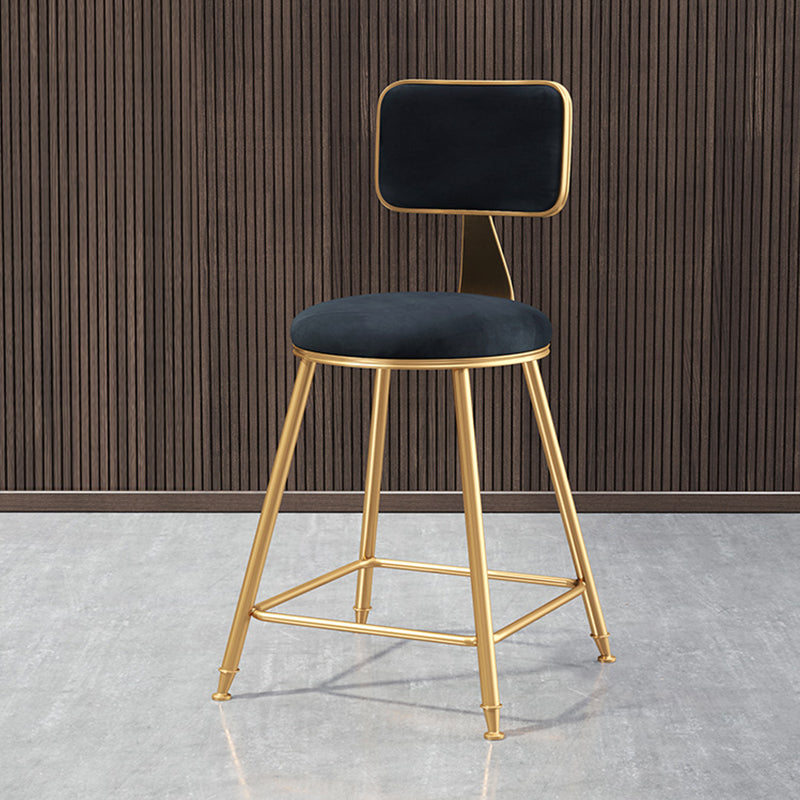 Glam Style Bar-stool Metal Legs Round Velvet Seat Barstool for Kitchen Black 1 Piece Short Stool(18"H) Clearhalo 'Bar Furniture' 'Bar Stools' 'bar_stools' 'furn' 'furn_bar_stools' 'furniture_bar_stools' 'Kitchen & Dining Furniture' 'kitchen&dining_furn' 'kitchen' 'kitchen_furn' Furniture' 4439868