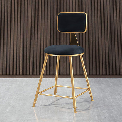 Glam Style Bar-stool Metal Legs Round Velvet Seat Barstool for Kitchen Black 1 Piece Short Stool(18"H) Clearhalo 'Bar Furniture' 'Bar Stools' 'bar_stools' 'furn' 'furn_bar_stools' 'furniture_bar_stools' 'Kitchen & Dining Furniture' 'kitchen&dining_furn' 'kitchen' 'kitchen_furn' Furniture' 4439868