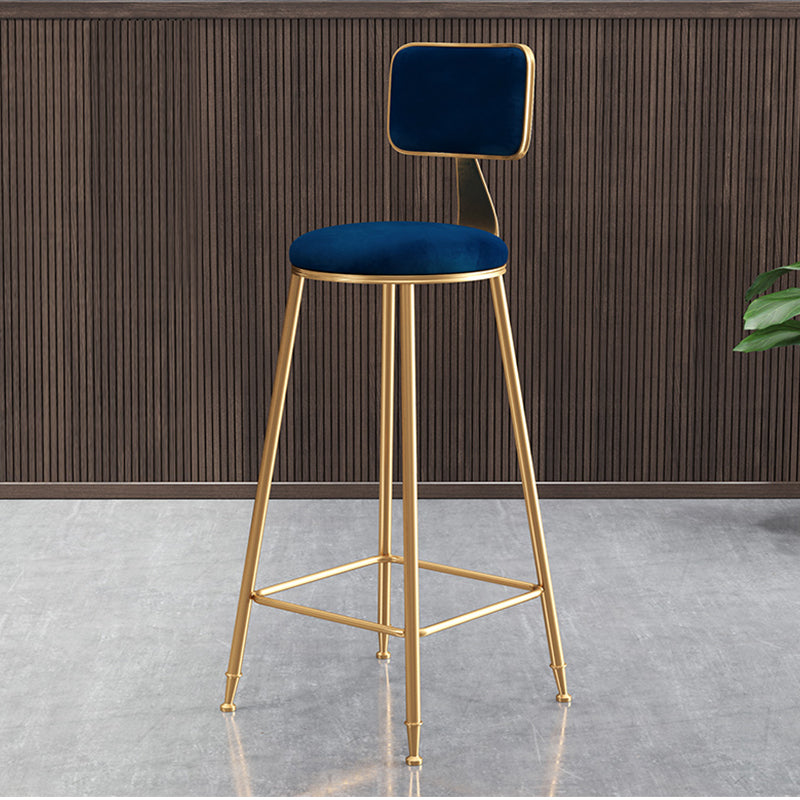 Glam Style Bar-stool Metal Legs Round Velvet Seat Barstool for Kitchen Blue 1 Piece Counter Stool(26"H) Clearhalo 'Bar Furniture' 'Bar Stools' 'bar_stools' 'furn' 'furn_bar_stools' 'furniture_bar_stools' 'Kitchen & Dining Furniture' 'kitchen&dining_furn' 'kitchen' 'kitchen_furn' Furniture' 4439871
