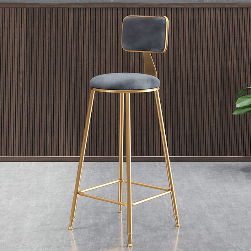 Glam Style Bar-stool Metal Legs Round Velvet Seat Barstool for Kitchen Grey 1 Piece Counter Stool(26"H) Clearhalo 'Bar Furniture' 'Bar Stools' 'bar_stools' 'furn' 'furn_bar_stools' 'furniture_bar_stools' 'Kitchen & Dining Furniture' 'kitchen&dining_furn' 'kitchen' 'kitchen_furn' Furniture' 4439874