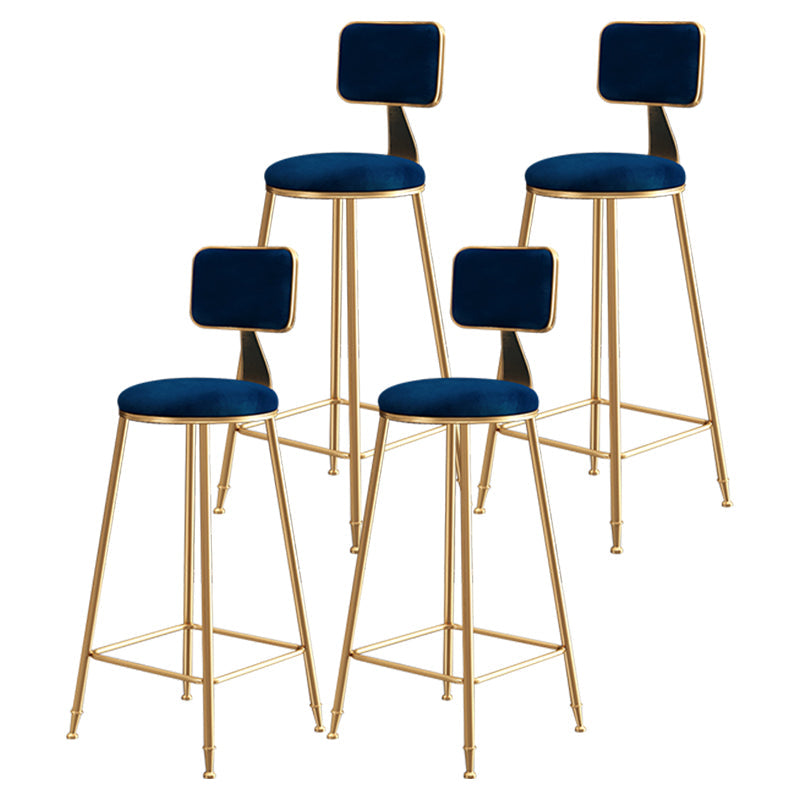 Glam Style Bar-stool Metal Legs Round Velvet Seat Barstool for Kitchen Blue 4 Piece Set Bar Stool(30"H) Clearhalo 'Bar Furniture' 'Bar Stools' 'bar_stools' 'furn' 'furn_bar_stools' 'furniture_bar_stools' 'Kitchen & Dining Furniture' 'kitchen&dining_furn' 'kitchen' 'kitchen_furn' Furniture' 4439885